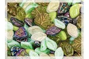 BOHEMIA CRYSTAL VALLEY 1.4oz (40g) Summer Mix of Small Czech Glass Leaf Beads, Hand Made Set Kit, Leaves 01