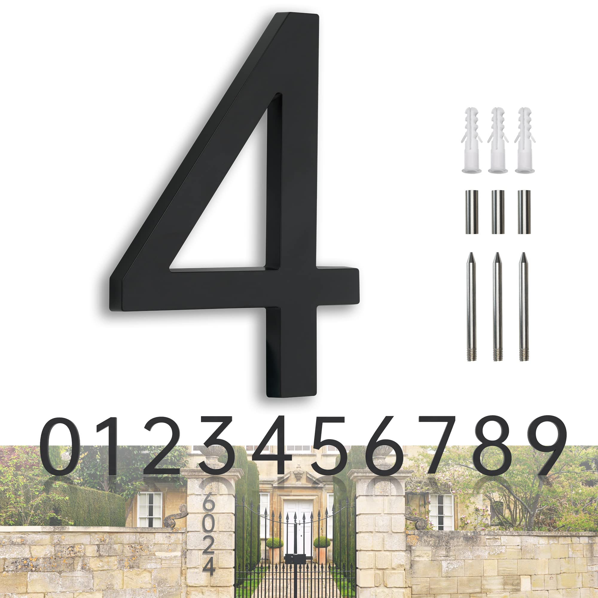 House Numbers Large Door Number Black House Number 7 Inch Metal House Numbers 3D Floating Exterior Modern - Address Numbers 4