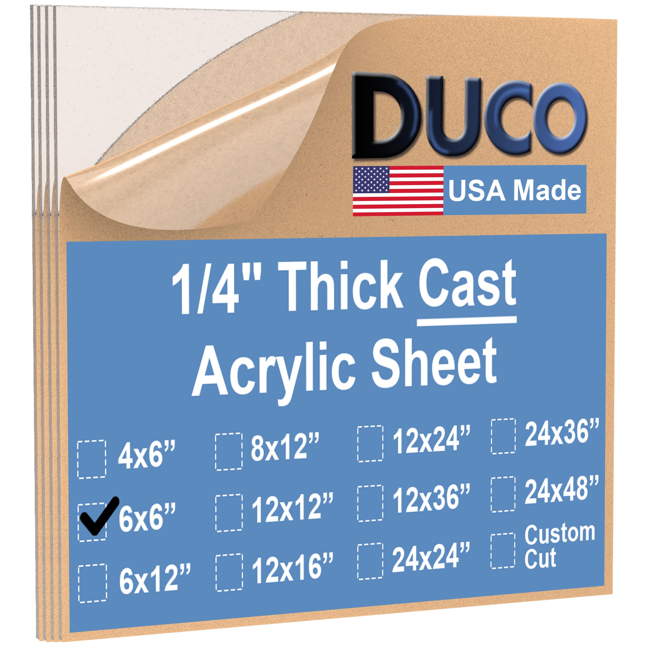 Duco Clear Cast Acrylic Sheets 1/4 Inch Thick 6" X