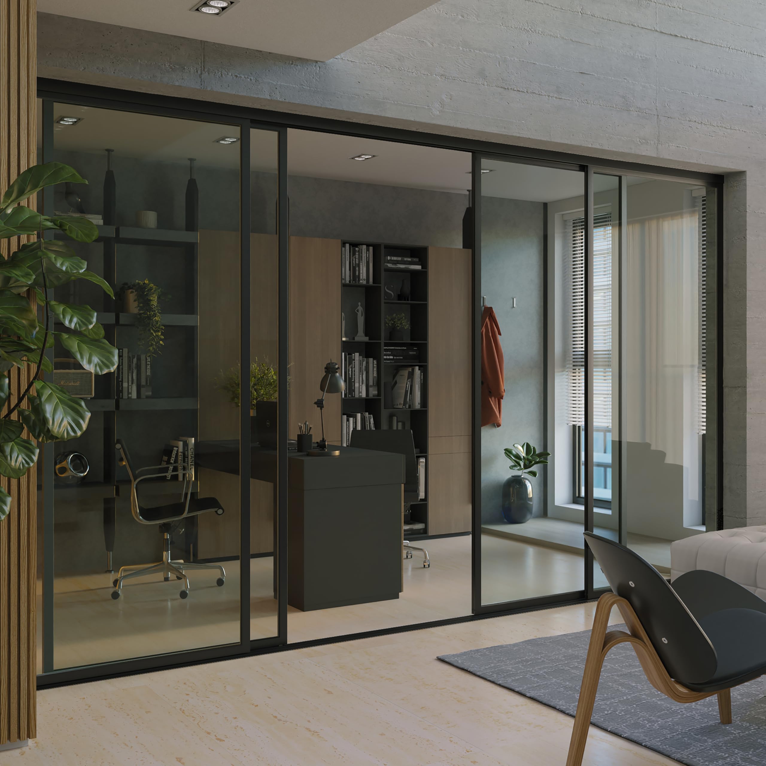 Doors 55 Glass Partition Wall & 4 Panel Room