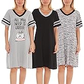 Lati Fashion 3 Pack Nightgowns For Women Soft Cotton Short Sleeve Sleepshirt Casual Sleepwear Nightdress Size S-3X