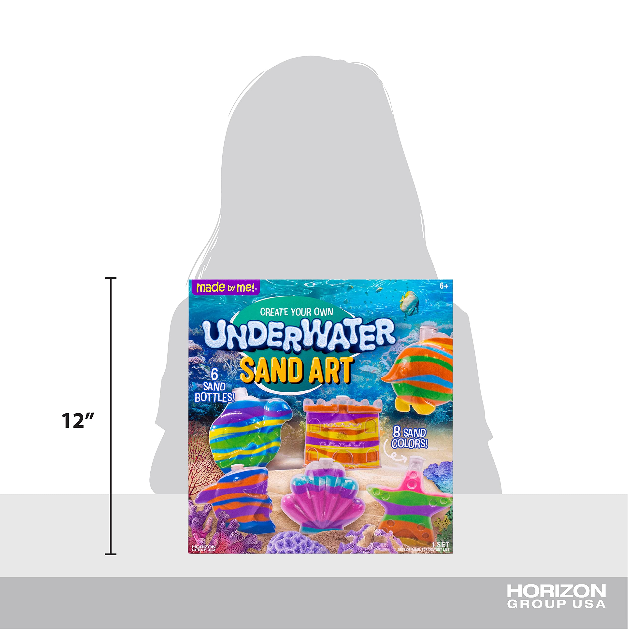 Made By Me Create Your Own Underwater Sand Art, Includes 6 Ocean-Themed Bottles, 8 Sand Colors, Glitter, & Funnel, Great Staycation or Group Activity, Party Idea, DIY Sand Art For Kids Ages 6, 7, 8, 9