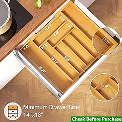 Pipishell Bamboo Silverware Organizer, Expandable