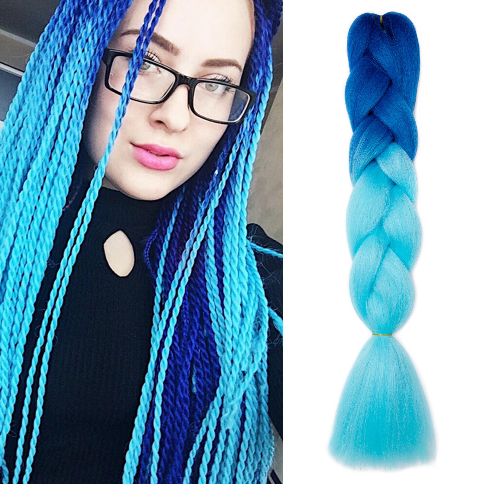 Dcbaboo Hair Extensions for Braiding Jumbo Braiding Hair Extension 1pack 24inch Synthetic Hair Kanekalon Ombre Braids Extensions Hair Afro Crochet Twist Box Braids 100g, Royal Blue-Sky Blue — image 1