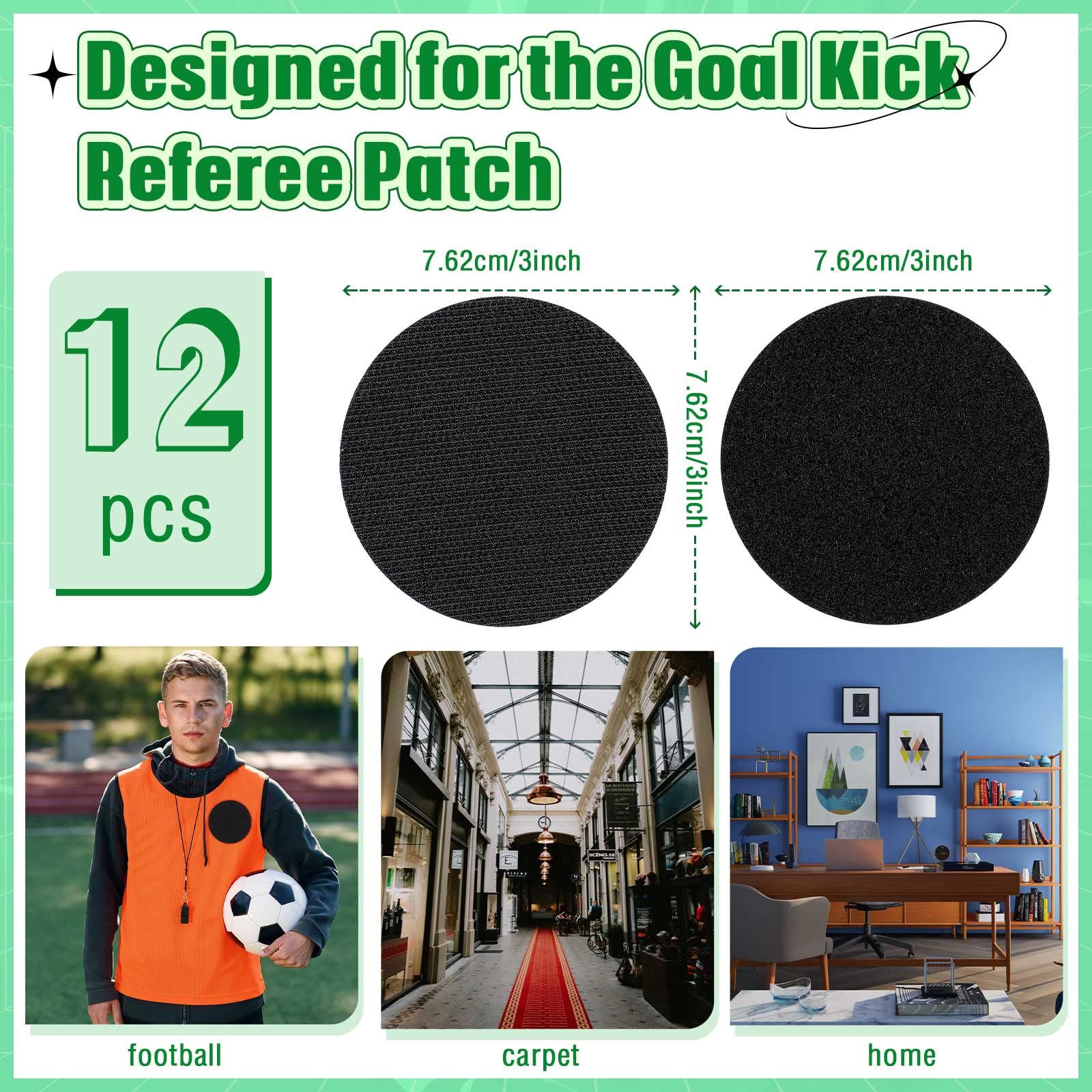 Chengu 12 Pairs Referee Patch Hook and Loop Dots 3 Inch Self Sticky Circle Round Adhesive Double Sided Hook and Loop Fasteners for Home Office DIY Wall Decor Tool Hanging