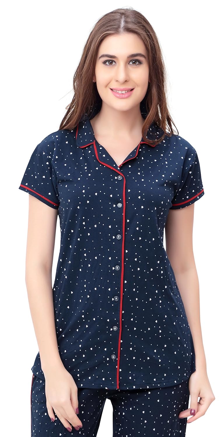 sweetnight women's cotton heart printed half sleeve night suit (snns924-$p)