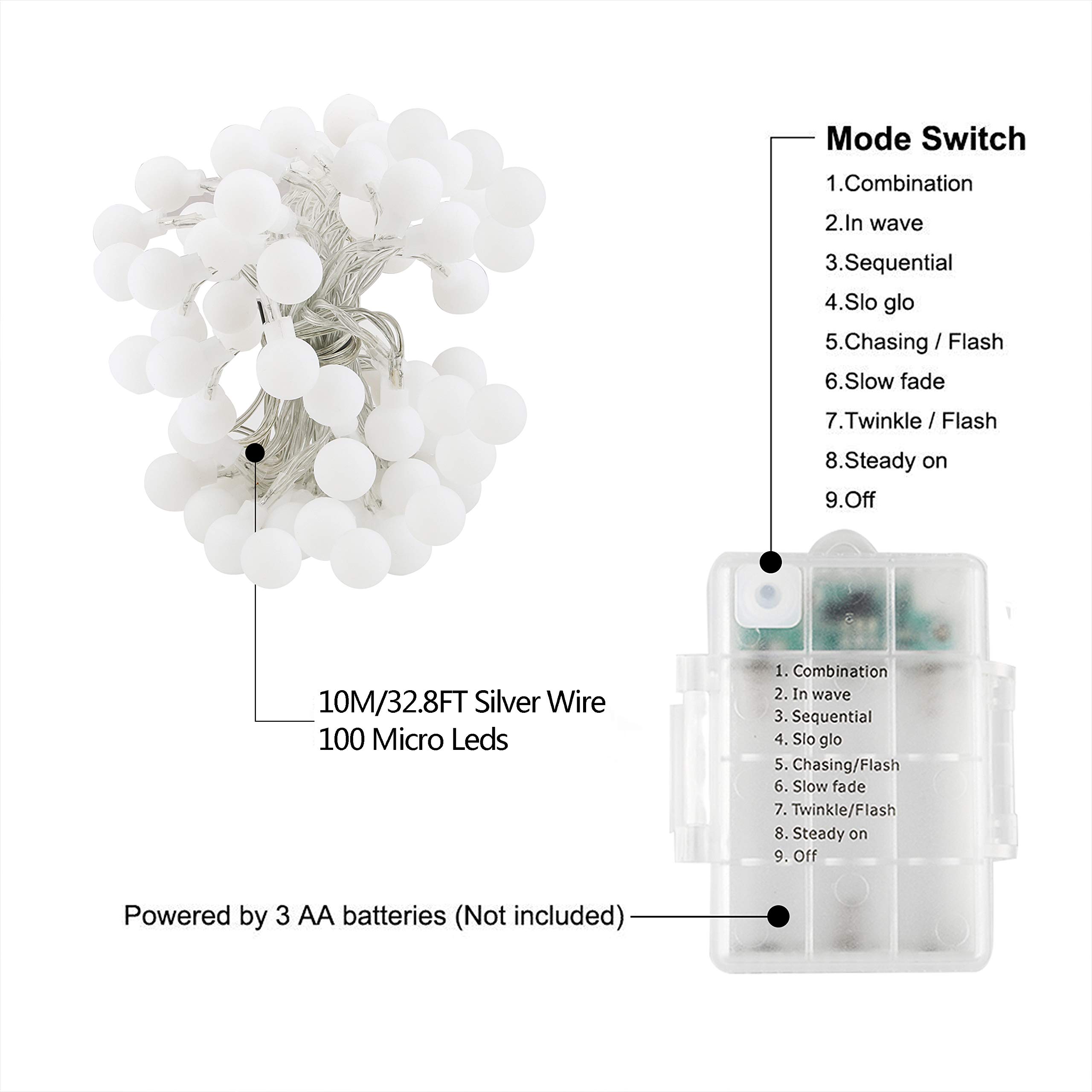 Battery Fairy Lights - Outdoor Fairy Lights [Remote & Timer] 33FT/10M 100Leds 8 Modes Waterproof Battery Powered Fairy Lights for Decorations Christmas (Warm White)