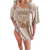 Oversized V Neck Shirts for Women Western Outfits Cowgirl Graphic Tshirts Coutnry Concert Nashville Tops Workout Clothes