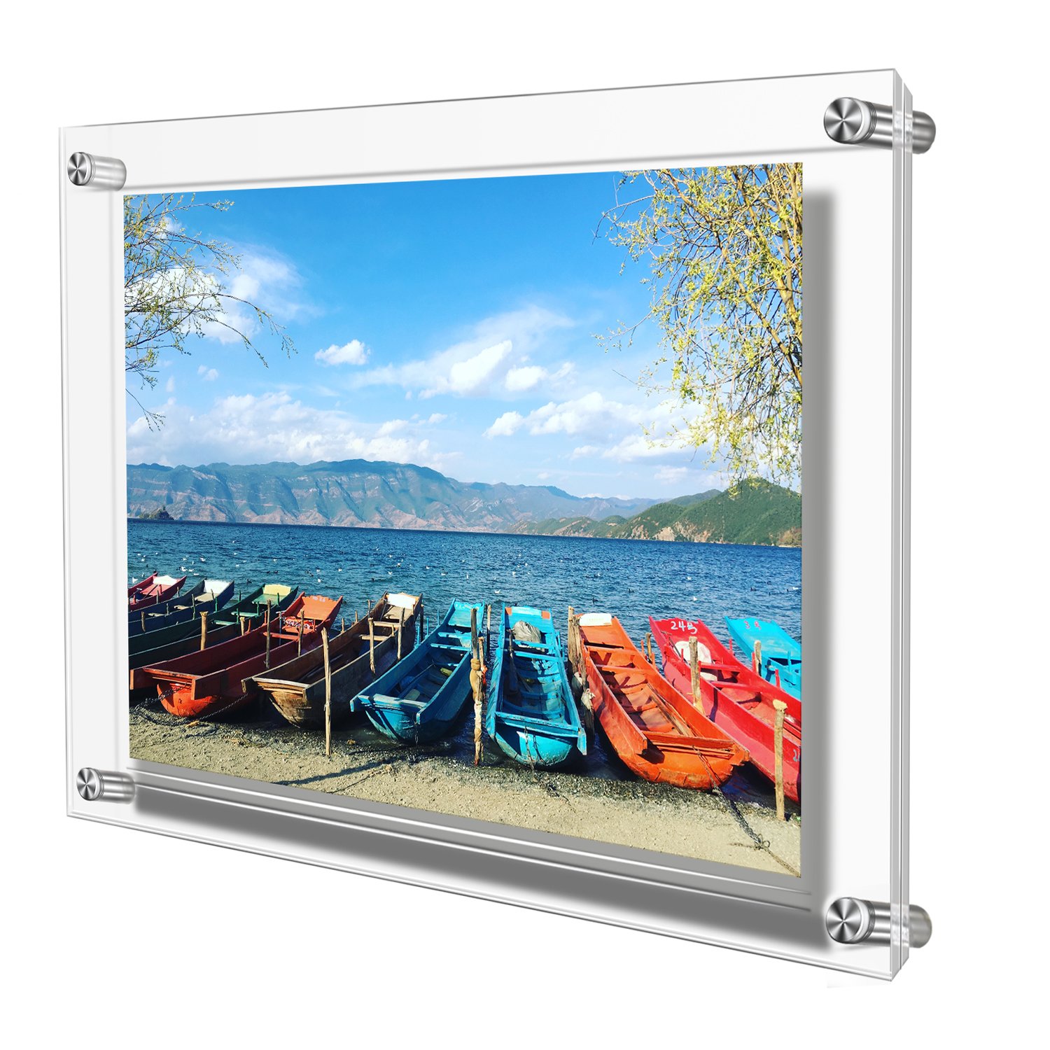 AMEITECH Acrylic Picture Frame, Double Panel Clear Wall Mount Picture