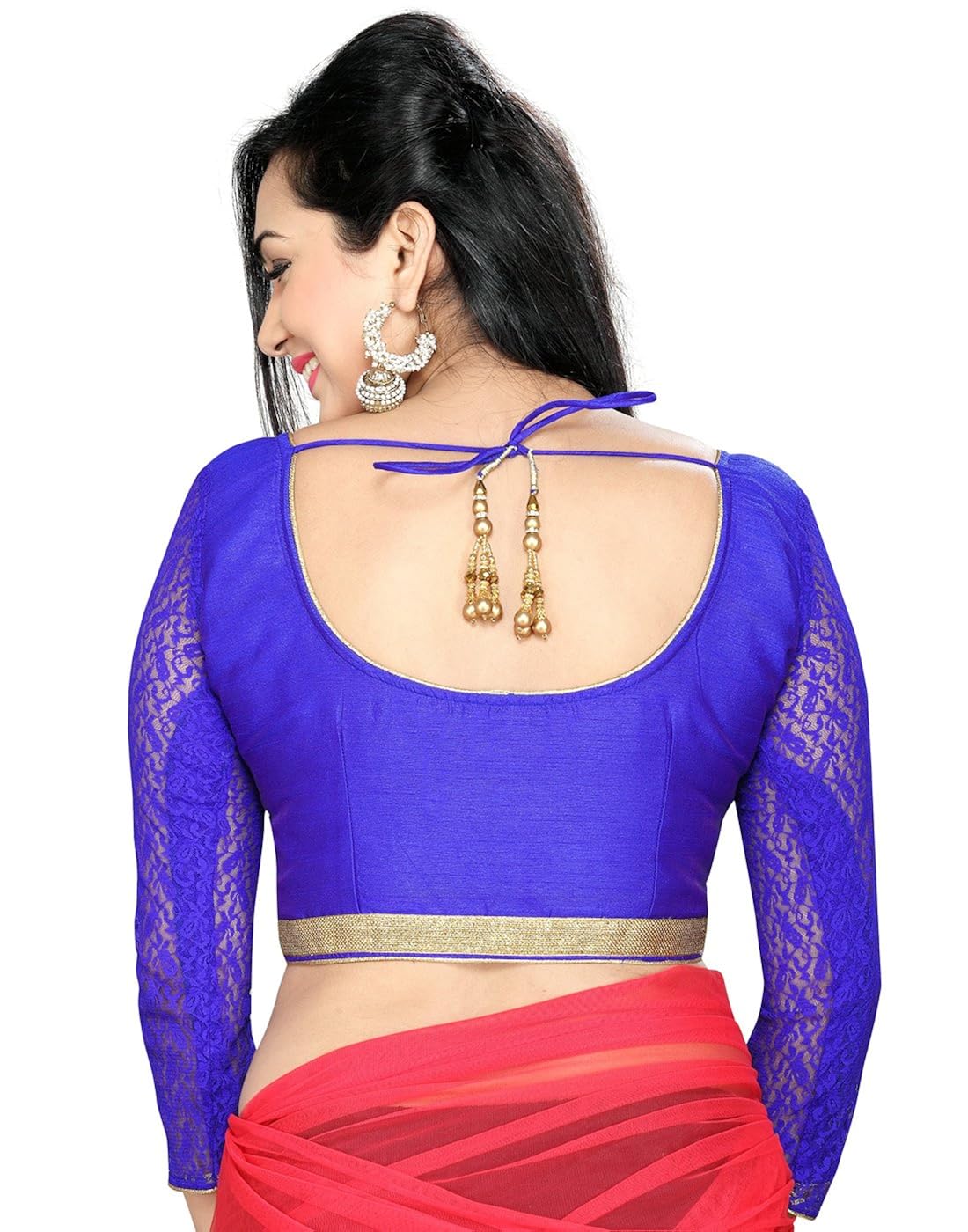 studio shringaar party fantastic blue solid short sleeve non-padded blouse