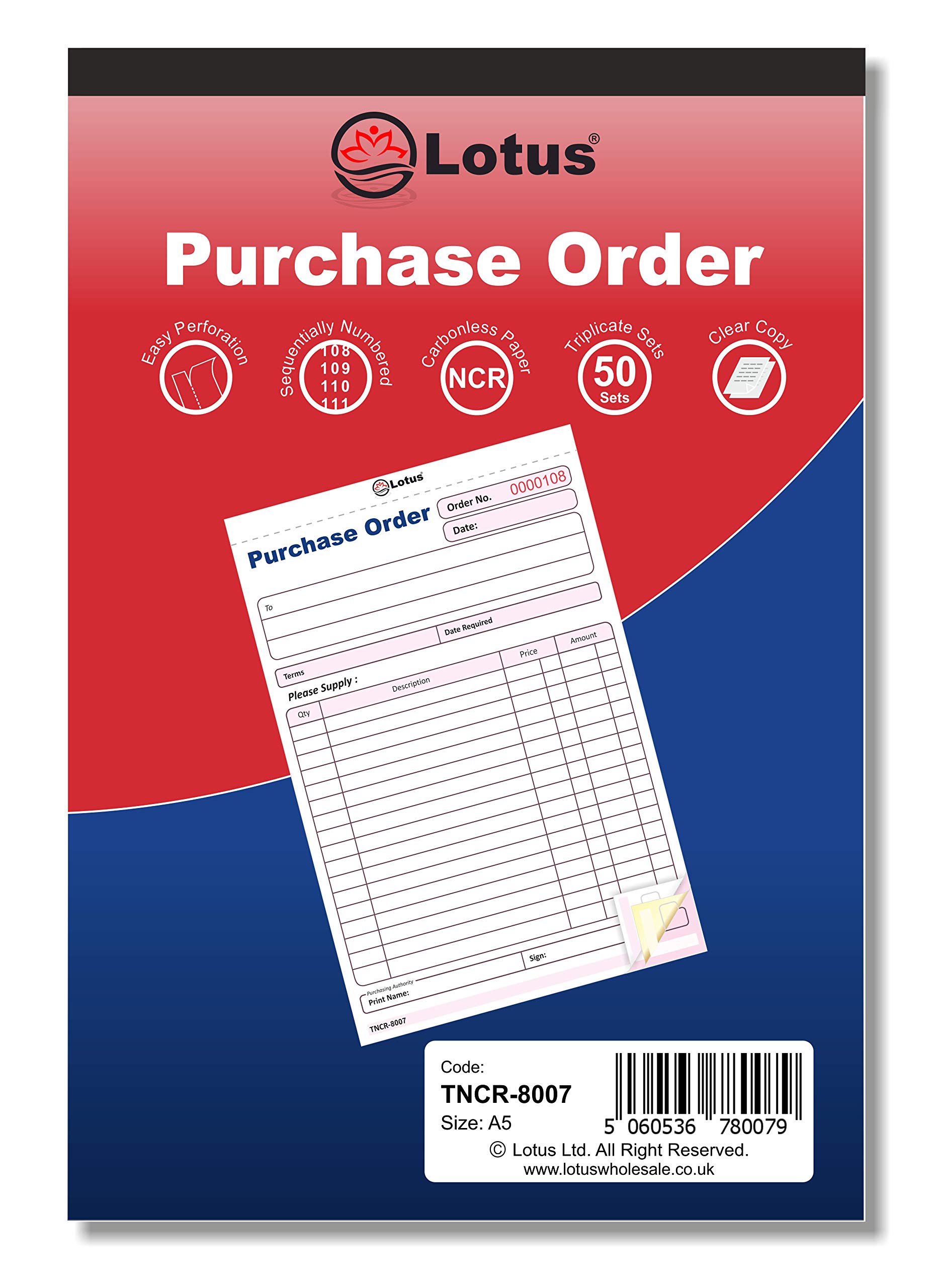Triplicate Purchase Order Book | 3-Part Purchase Order Book Triplicate | A5 (143 x 210mm) - TNCR-8007
