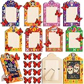 Amyhill 16 Sets Day of The Dead Picture Frame Altar Decor, 4 x 6 in Photos | Wooden Frames for Día De Los Muertos, Sugar Skull Designs with Butterflies, Mexican Tabletop Decor for Halloween Party Home