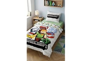 Minecraft Children's Bedding Set – Duvet Cover 140 x 200 cm and Pillowcase 70 x 90 cm – Urban Graffiti Design Alex, TNT & Cre