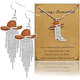 2pcs Western Earrings Necklace Jewelry Set,Sparkly Rhinestone Tassels Cowgirl Earrings+Crystal Boots with Enamel Cowboy Hat Pendant Necklac for Women,Wild West Country Rustic Style