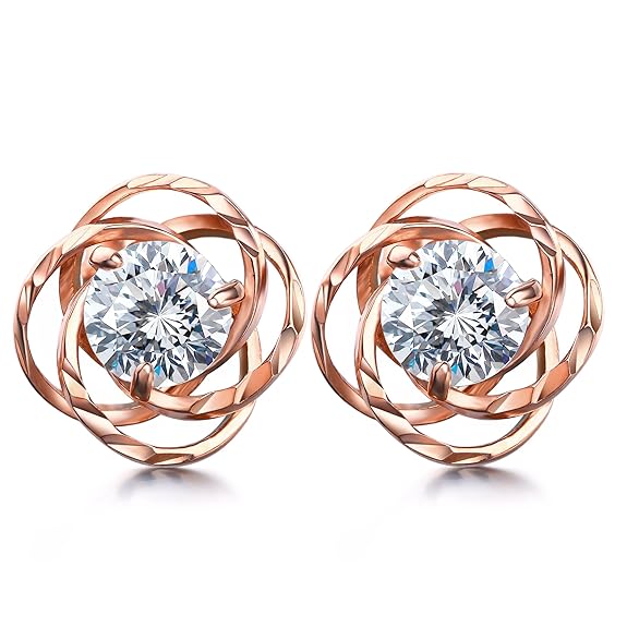 Lydreewam Damen Ohrstecker Ohrringe Rosegold Set Rose Liebe Basic 925 Sterling Silber mit 3A 6mm Zirkonia