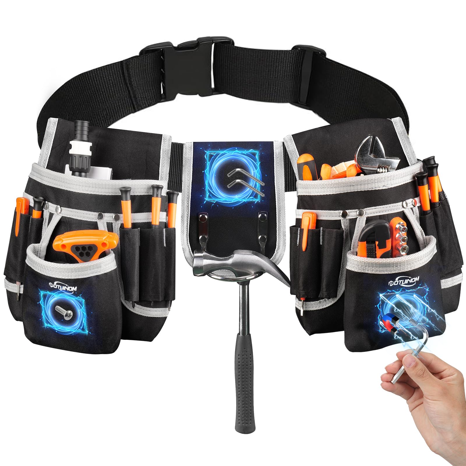 Photo 1 of POTUINOM Tool Belt, Magnetic Tool Pouch with 26 Pocket Tool Belts for Men Heavy Duty Tool Pouch Bag, Detachable Tool Bags for Carpenter, Electrician, Woodworker, Construction