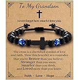 Alissl Cross Bracelets for Boys Teen Boy Gifts, Adjustable Tiger Eye Beads Bracelet Christmas Christian Baptism Birthday Jewelry Gifts for Son Grandson Teens Kids