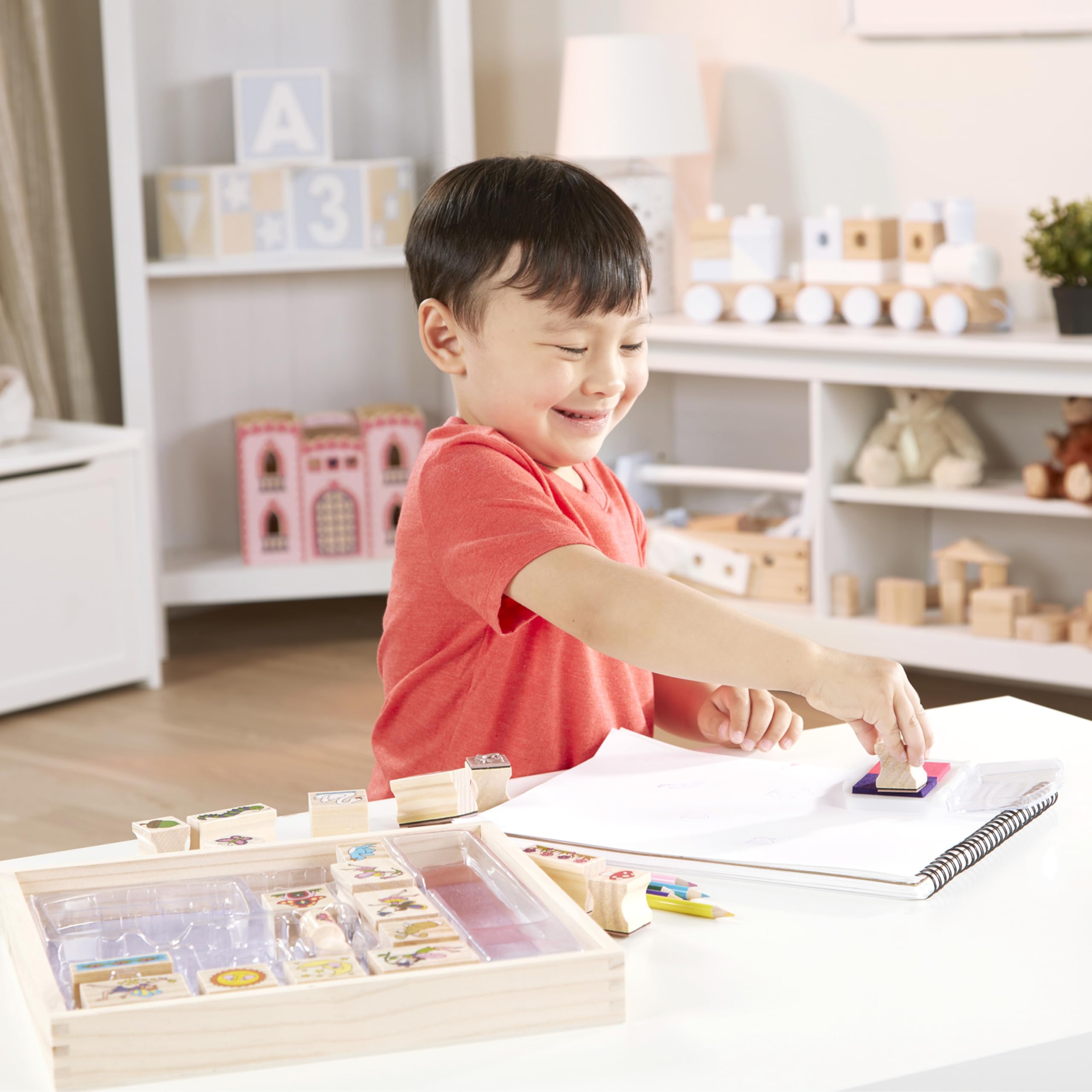 Melissa & Doug Stamp-a-Scene Stamp Pad: Fairy Garden - 20 Wooden Stamps, 5 Colored Pencils, and 2-Color Stamp Pad