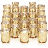 DARJEN 24 Pcs Gold Tea Lights Candles Holders for Wedding Centerpieces | Votive Candle Holders for Fall Halloween Thanksgiving Christmas Party Home Wedding Shower Decorations Mercury Glass Votives