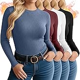 Velvelhall 4 Pack Women's Plus Size Long Sleeve Thermal Shirts Cotton Crew Neck Fleece Lined Tops Slim Fit Winter Undershirt
