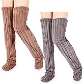 Geyoga 2 Pairs Over Knee Fuzzy Socks Winter Thigh High Leg Warmers Extra Thick Long Sleeping Socks for Women Winter Sleeping