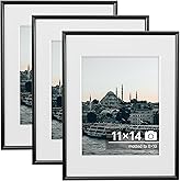 Axeman 11x14 Black Frame Set of 3-11 x 14 Metal Picture Frame with Mat for 8x10 - Modern Minimalist 11 by 14 Photo Frame with Plexiglass