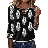 Rapbin Women Blouses Dressy Casual Spring Tops 3/4 Length Sleeve Womens T Shirts V Neck Criss Cross Tees