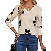 Womens V Neck Knit Sweaters Long Sleeve Lightweight Pullover Printed Cute Tops Winter Casual Fashion Outfits