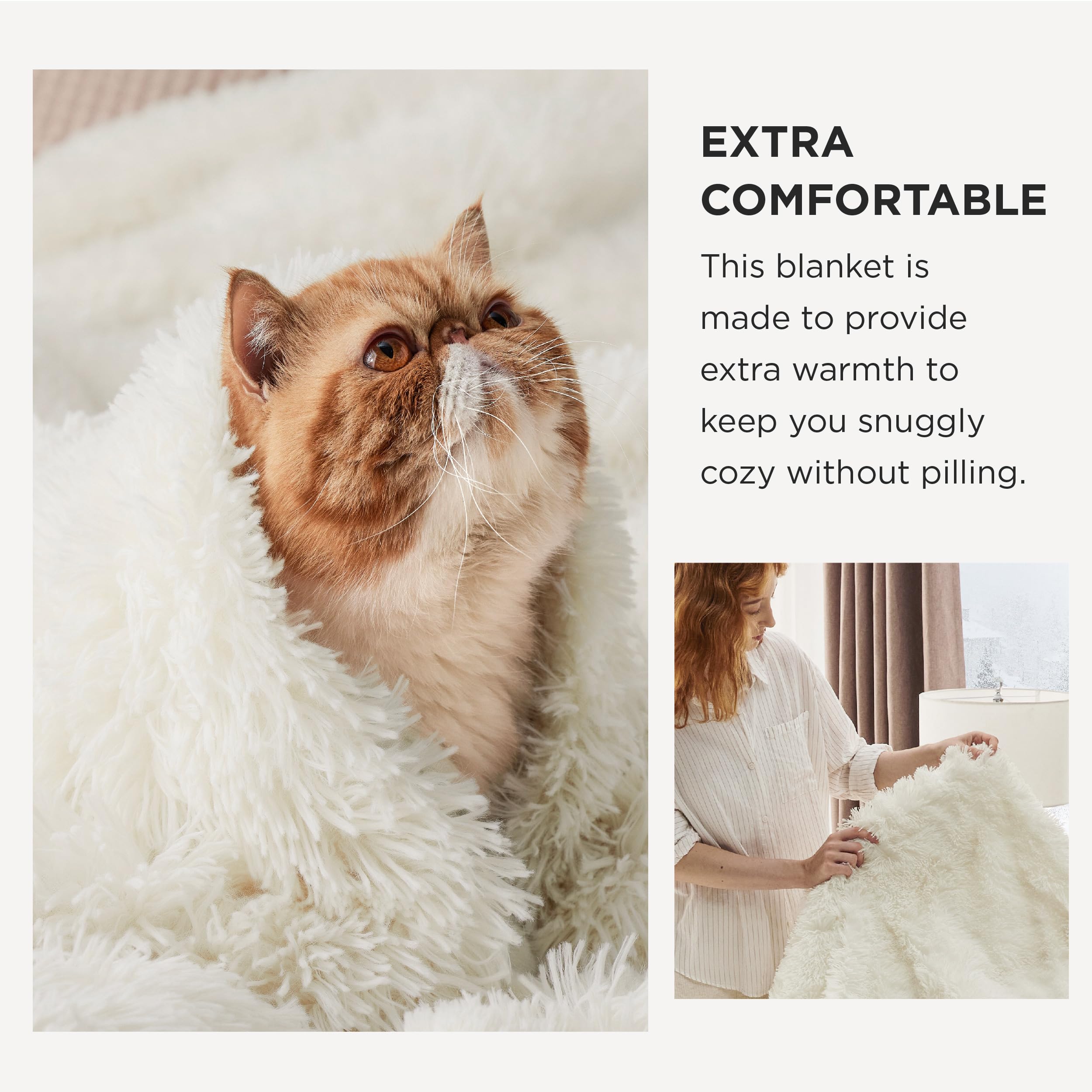 Bedsure Fluffy Cream Throw Blanket Decorative Throw Blankets for Bed Couch Sofa, Cream Decor Sherpa Fleece Soft Cozy Fuzzy Plush Thick Warm Faux Fur Decorations, Ivory Baby Girl Gifts, 50x60