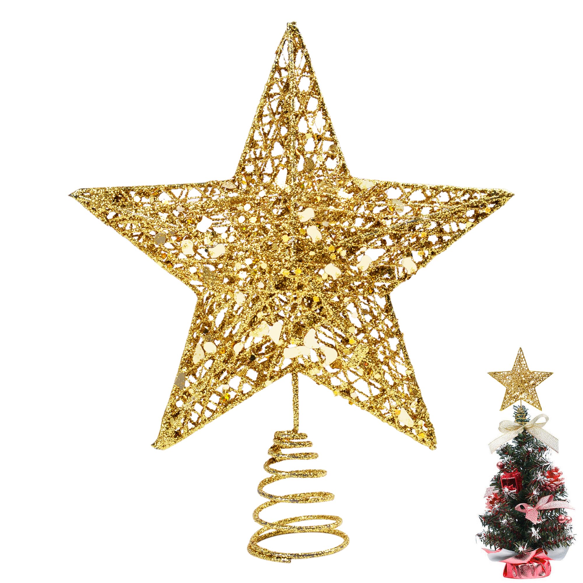 Photo 1 of ?6 Inch Christmas Tree Topper Mini Gold Star Small Christmas Tree Star Metal Glitter Xmas Trees Topper for 3 4 ft Trees Pencil Decorations