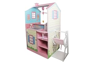 Olivia's Little World - All in One 16-18 inch Baby Doll Wooden Nursery Center - Double Sided Dollhouse for Baby Dolls with Swings - Multi- Functional Changing Station - Pink & Blue