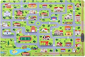 Fashionwu Kids Playmat Car Rug, Educational Car Rugs City Life Road Traffic Play Mat for Bedroom Play Room Game Area Non Slip Kids Foam Rug Playtime Activity Mat for Toddler Baby Boys and Girls 5 x 7