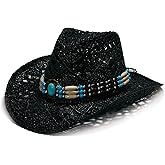 YOUBADU Western Straw Cowboy and Cowgirl Hats with Decorative Bands - Unisex Wide Brim Raffia Style Sun Hat