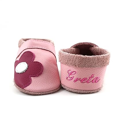 little foot company® 3242 Krabbelschuhe Babyschuhe Lauflernschuhe mit Namensstickerei Blume weiches Leder rosa 20/21 ca. 1 1/