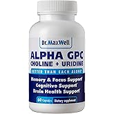 Dr. Maxwell Alpha GPC 600mg + Uridine, a Choline Enhancer. Better Than Alpha-GPC or Uridine Alone. Best Choline Source: 2in1, Soy Free, No Fillers, 60 Pills, Acetylcholine Precursor