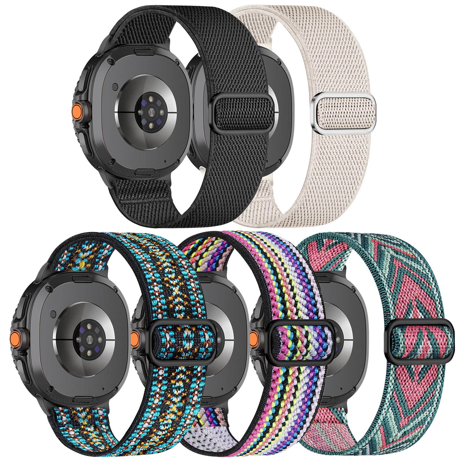 Huadea 5 Pack Stretchy Nylon Bands Compatible with Samsung Galaxy Watch 8 Band 40mm 44mm/Galaxy Watch 8 Classic 46mm, Solo Loop Soft Elastic Sport Strap Replacement Wristbands for Women Men