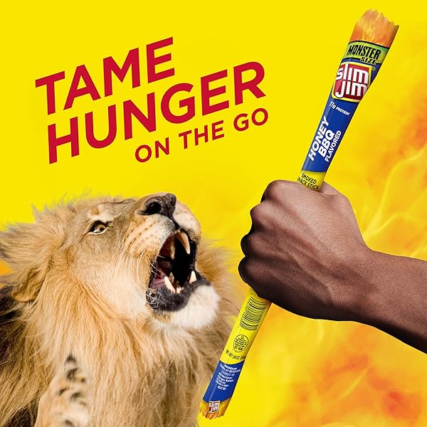 SLIM JIM MONSTER SMOKED MEAT STICKS, HONEY BBQ FLAVOR, HIGH PROTEIN, STOCKING STUFFER, 1.94 OZ. (18 COUNT)