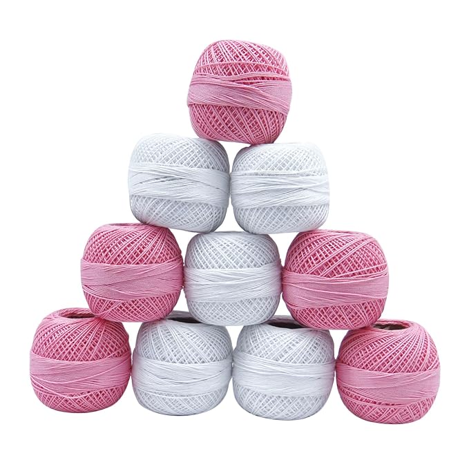 Embroidery Knitting Knäuel Cotton Häkelgarn 10 Stück Set Rosa Weiß Thema Kugel