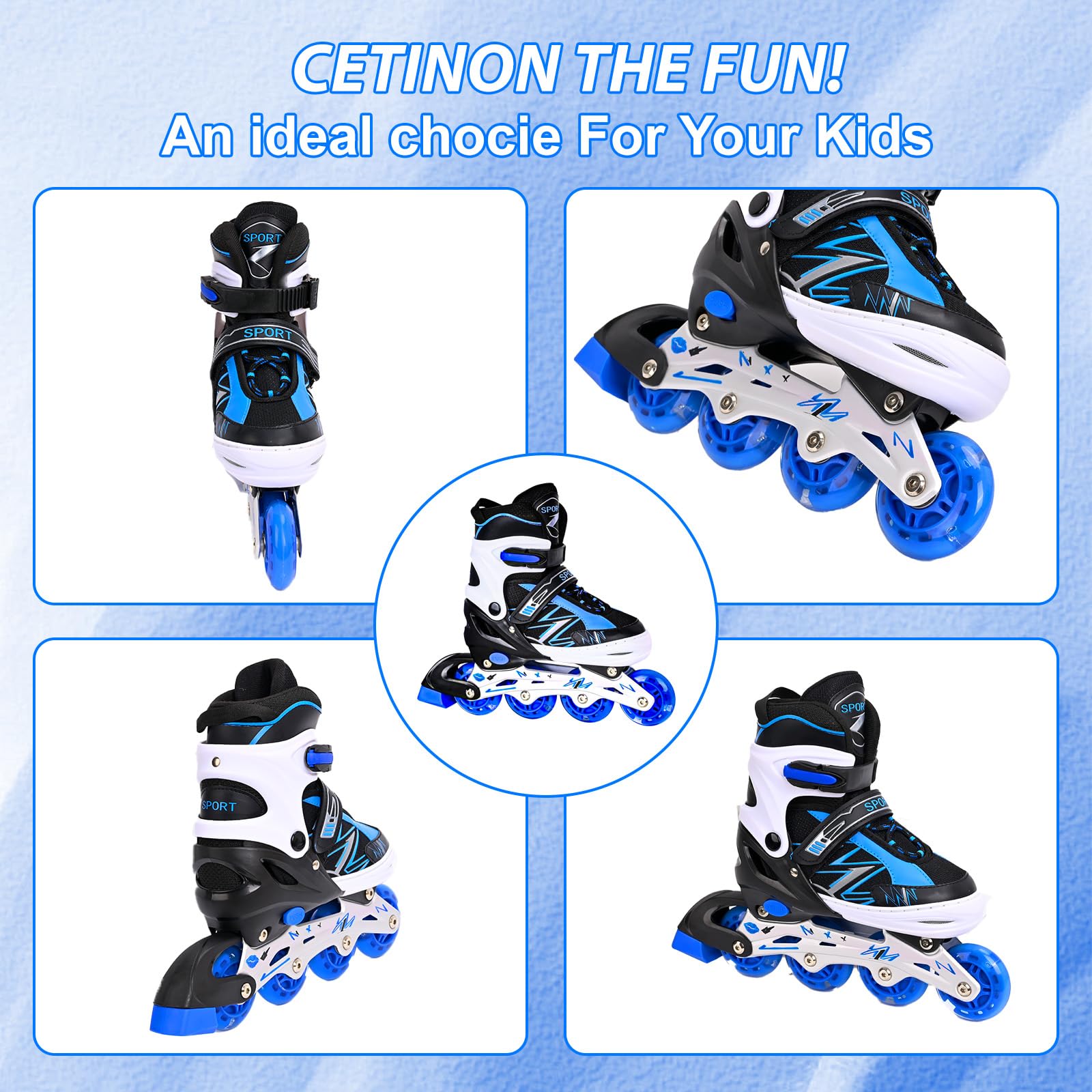 FYHART Adjustable Kids Inline Skates for Girls Boys with All Wheels Illuminating, for Beginner Youth Mens and Womens Roller Skates Blades in Outdoor and Indoor
