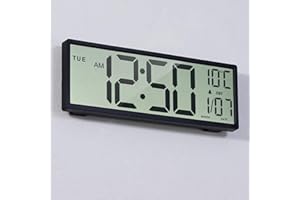 Henescribe Large Digital Wall Clock Battery Operated Black, Atomic Clock with Large Display Numbers, Calendar, Auto DST, Cloc