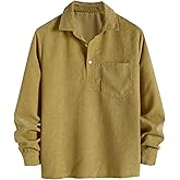 ZAFUL Corduroy Shirt for Men with Pocket Long Sleeve Button Down Shirts Casual Work Corduroy Top Dark Yellow XL