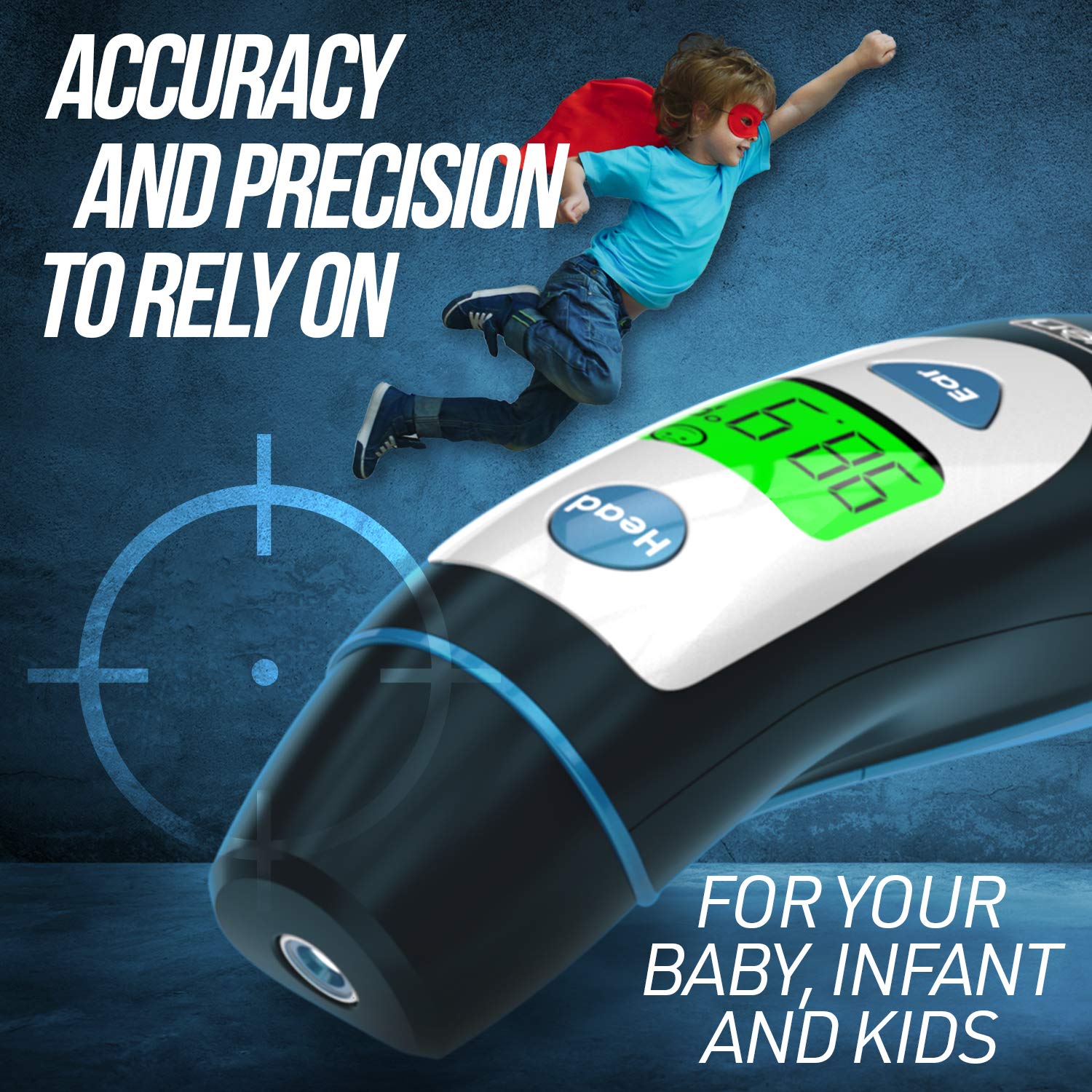 Forehead Thermometer for Adults and Kids with Ear Function (Superior Accuracy, Fast & Easy to Use with Colored Fever Alarm and 20 Memory, Quick 1-sec Temperature Thermometer