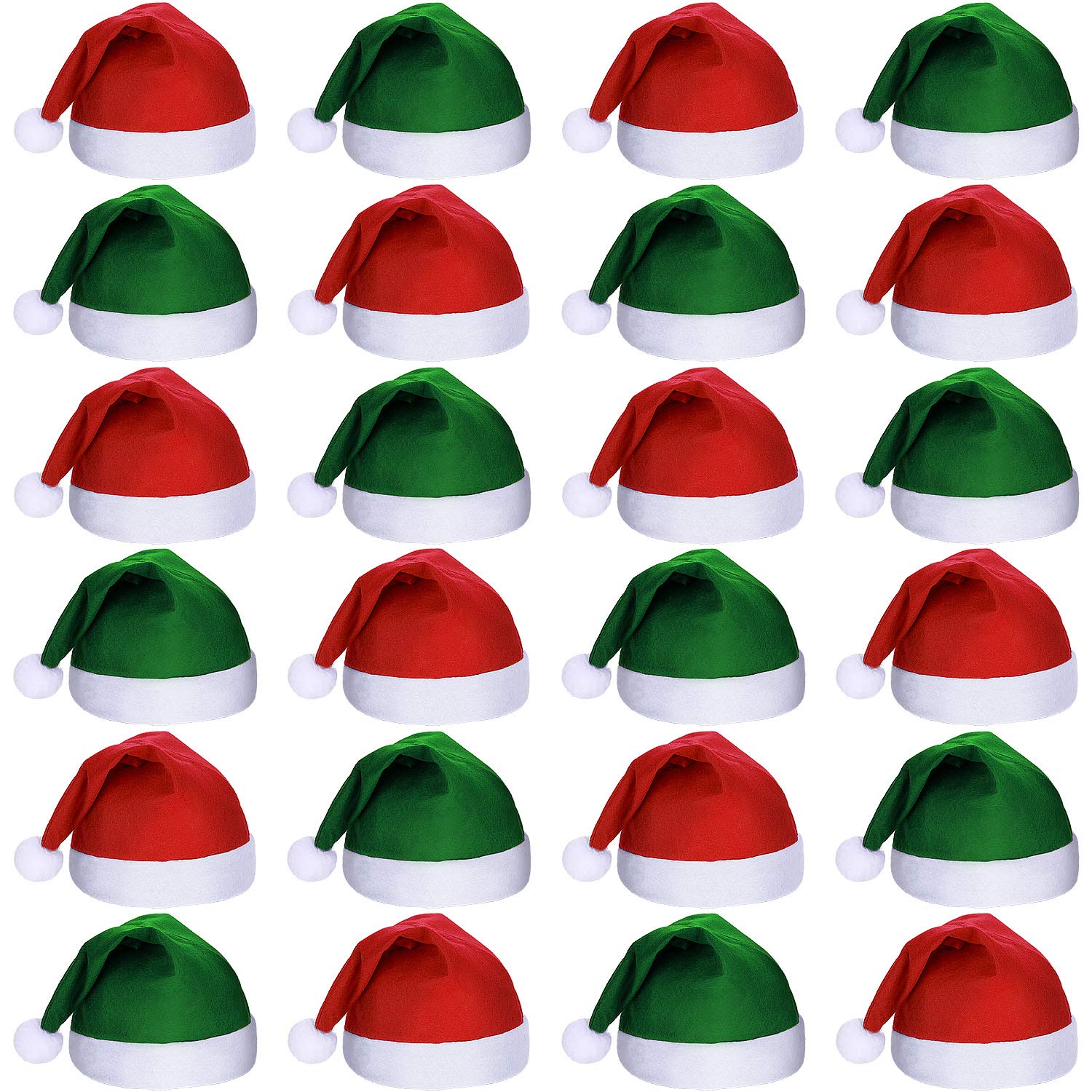 24 Pieces Christmas Non-woven Fabric Santa Claus Hat Xmas Santa Hats for Adult Christmas Party Supplies (Small, Green and Red)