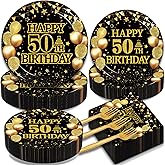 Kepeel 200Pcs 50th Birthday Party Tableware Set, Back in 1976 Birthday Party Decorations Supplies for Men Women Cheers to 50 Years Birthday Party Dessert Plates Napkins Forks Favors, Serve 50