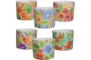 15oz Large Panettone Paper Kulich Molds with Petrikovka Design 12pcs H 3.54″ x W 5.11″ (9cm x 13cm) Round Non-Stick Panettone