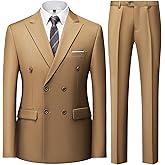 Men's 3 Piece Suit Slim Fit Double Breasted Tuxedo Formal Blazer Pants Vest Suit Set for Wedding Casual Business