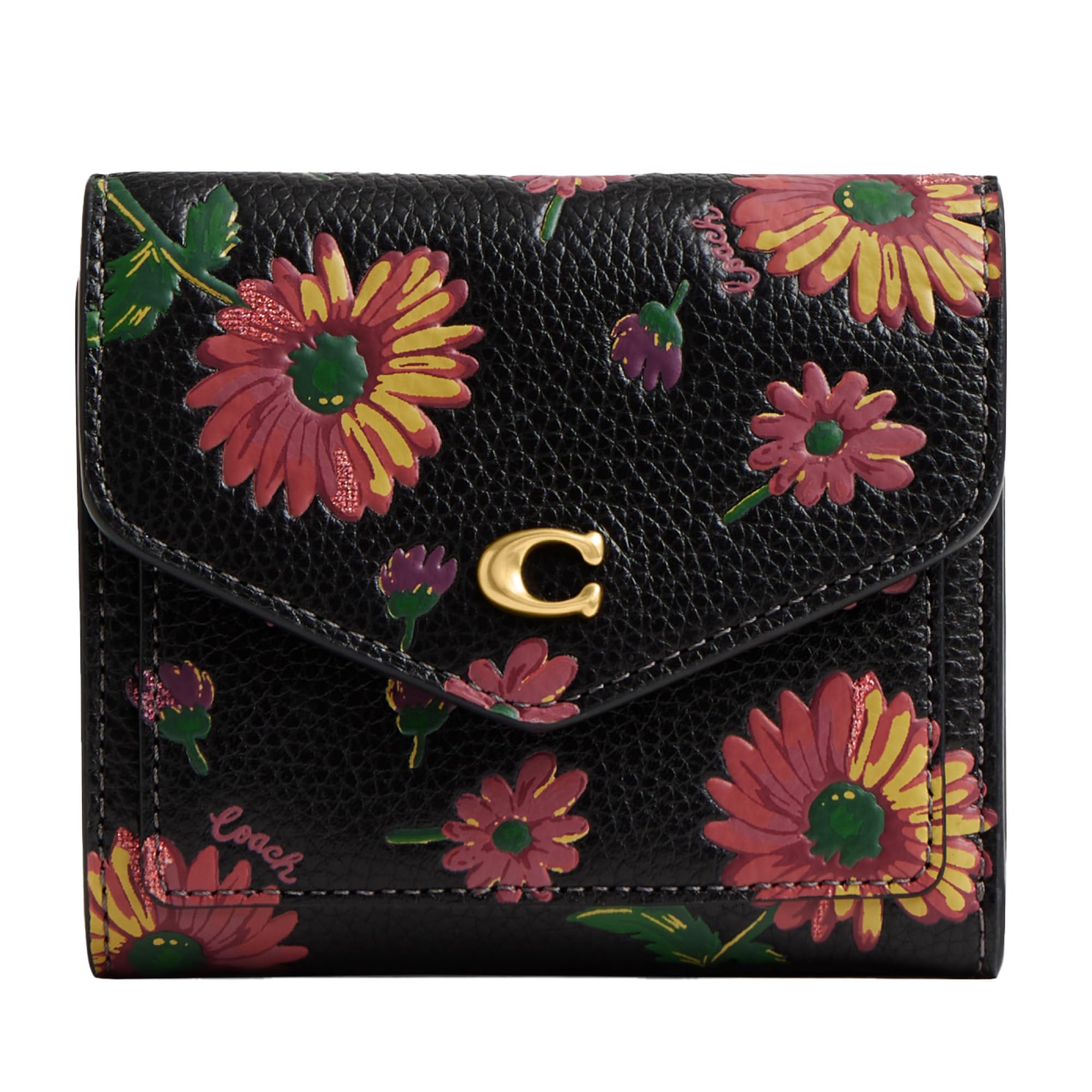 Coach Floral Printed Leather Wyn Small Wallet, Black Multi in Oman