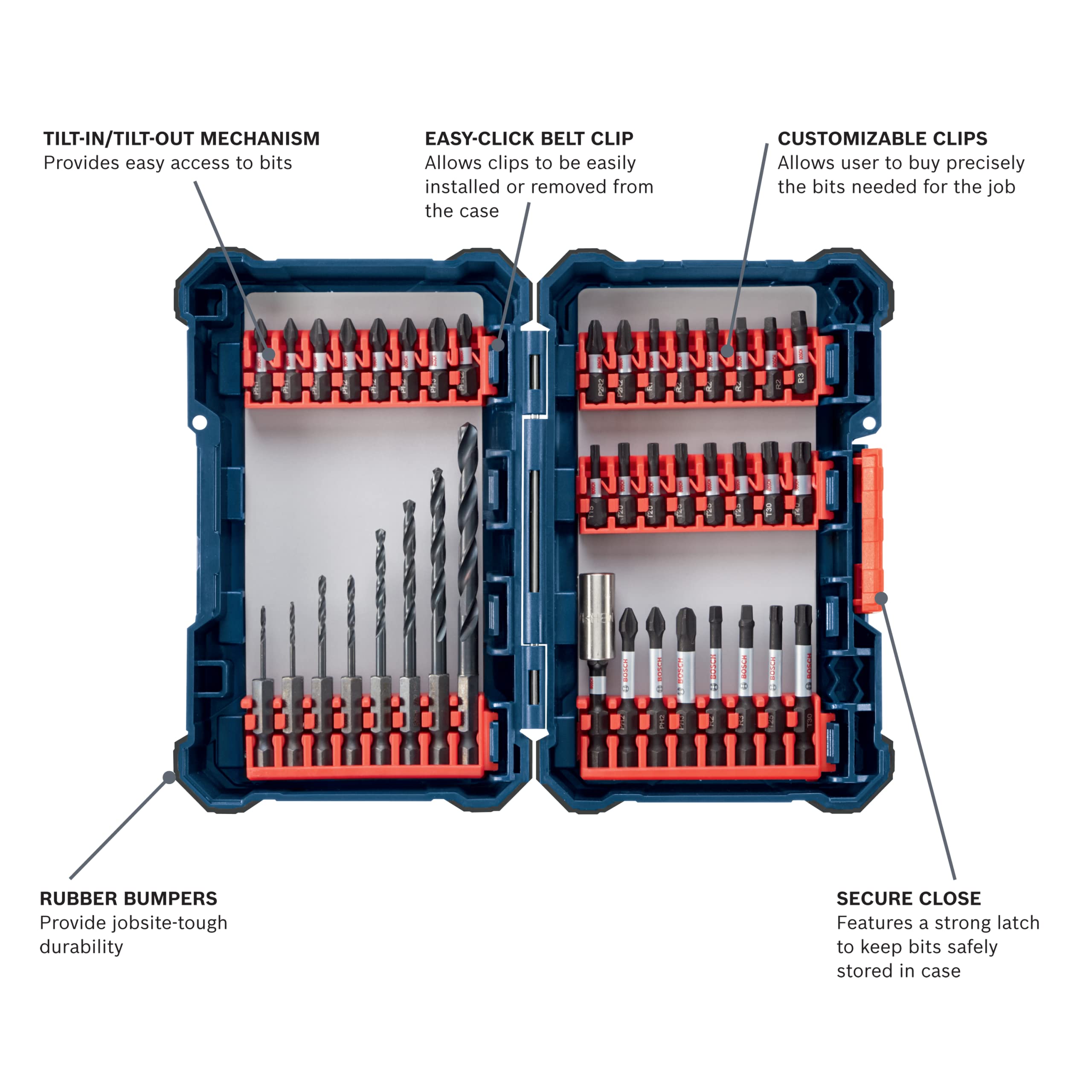 BOSCH DDMS40 40-Piece Assorted Impact Tough Drill Drive Custom Case System Set for Drilling and Driving Applications