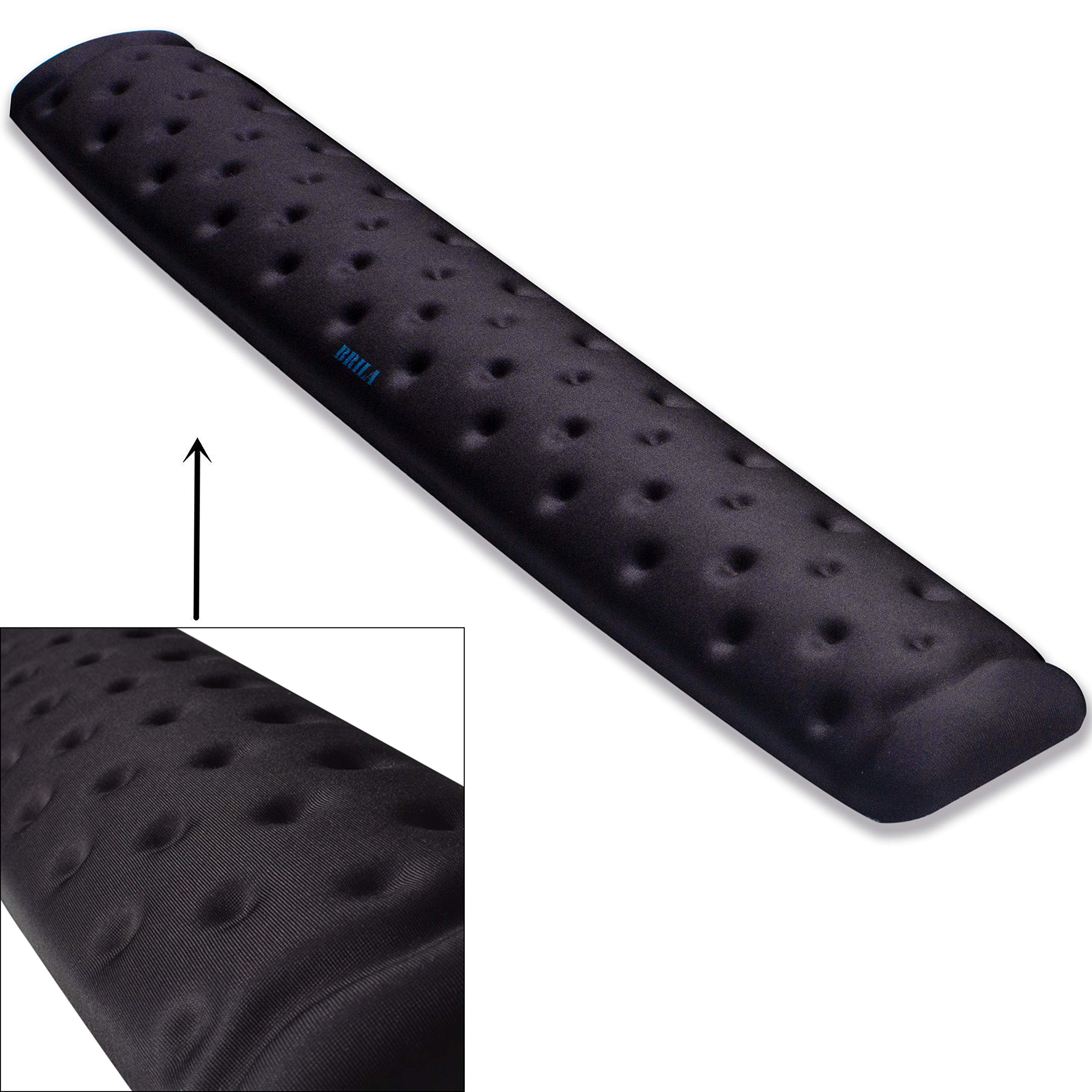 BRILA Keyboard Wrist Rest Support Cushion Pad for Computer, Laptop, Office Work, PC Gaming - Memory Foam Gel with Massage Holes Design - Non-Slip Easy Typing Wrist Pain Relief (Black Keyboard Pad)