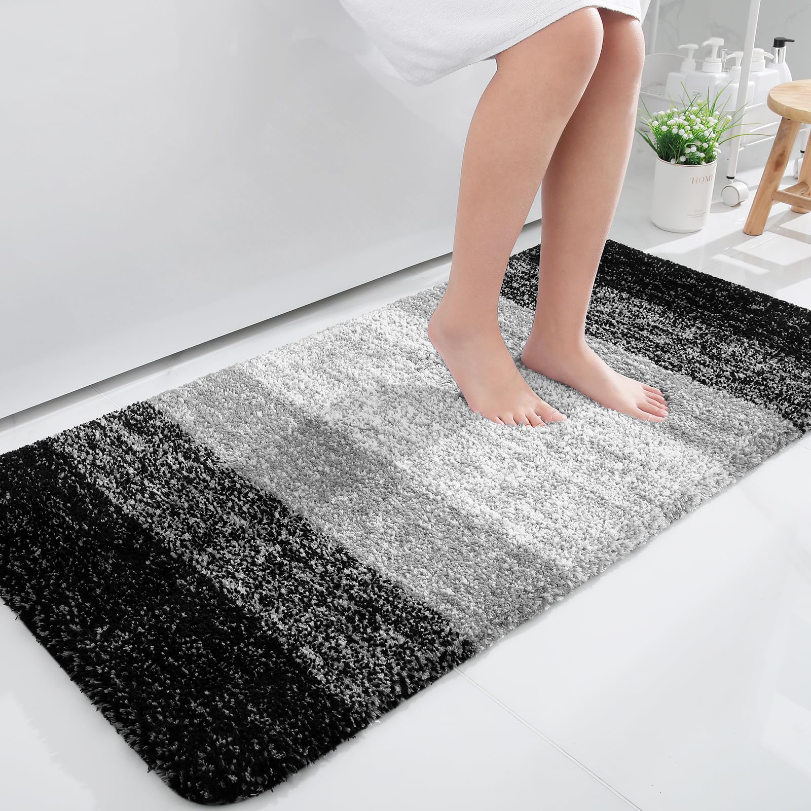 Photo 1 of OLANLY Bathroom Runner Rugs 40x24, Extra Soft Absorbent Microfiber Bath Rugs, Rubber Backing, Quick Dry, Machine Washable Bath Mats for Bathroom Floor, Tub and Shower, Home Decor Accessories, Black